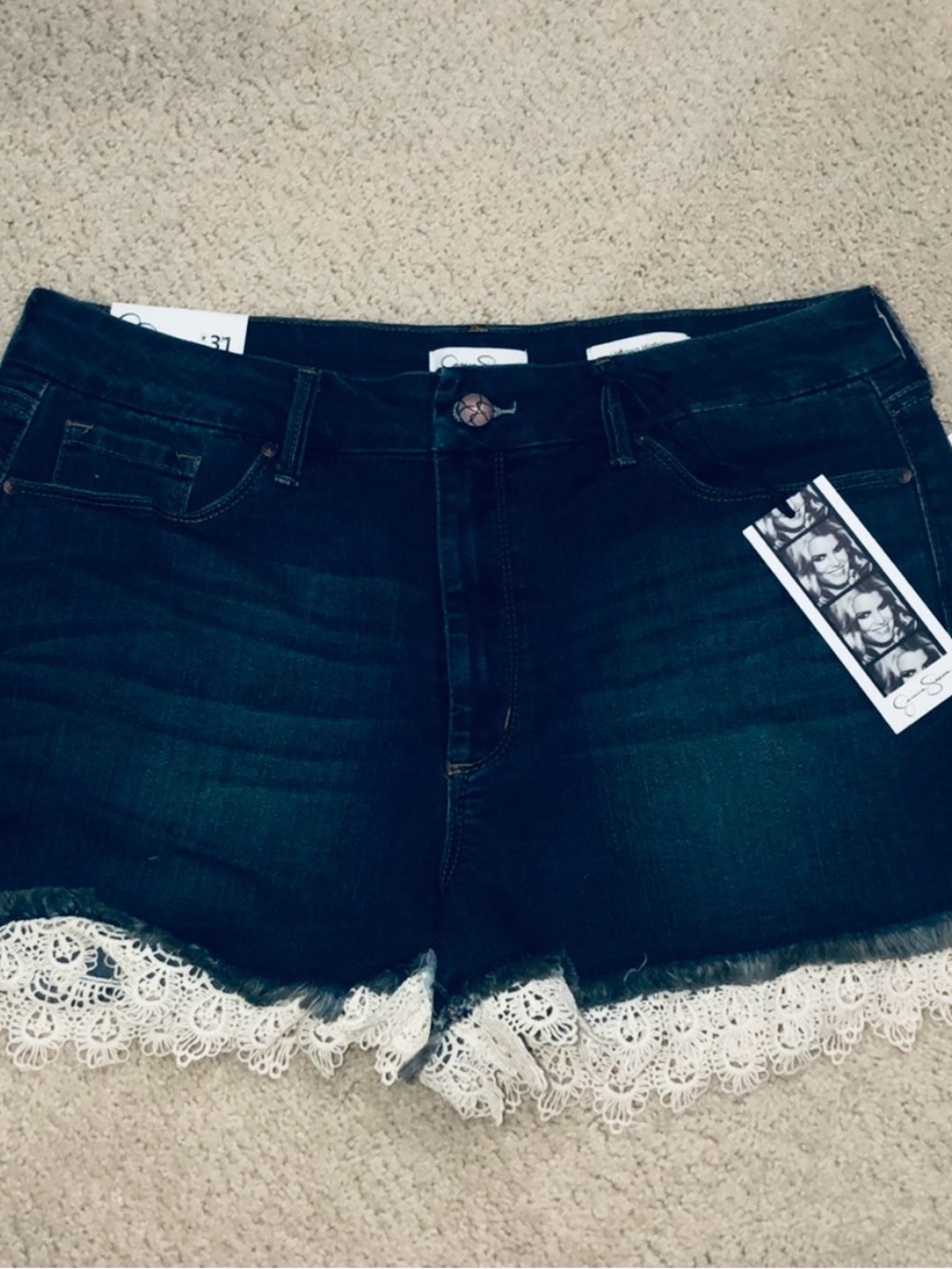 Women’s Dark Blue Denim Shorts with White Lace Trim